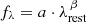 Mathematical equation: $ f_\lambda = a \cdot \lambda_{\mathrm{rest}}^{\,\beta} $