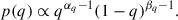 Mathematical equation: $$ \begin{aligned} p(q) \propto q^{\alpha _q -1} (1-q)^{\beta _q - 1}. \end{aligned} $$
