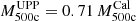 Mathematical equation: $ M_{\mathrm{500c}}^{\mathrm{UPP}} = 0.71\,M_{\mathrm{500c}}^{\mathrm{Cal}} $