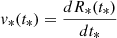 Mathematical equation: $ v_*(t_*)=\frac{d R_*(t_*)}{d t_*} $