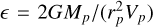 Mathematical equation: $ = 2G{M_p}/\left( {r_p^2{V_p}} \right)$