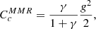 Mathematical equation: $$ \begin{aligned} C_c^{MMR} = \dfrac{\gamma }{1+\gamma } \dfrac{g^2}{2}, \end{aligned} $$