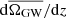 Mathematical equation: $ \mathrm{d} \overline{\Omega_{\mathrm{GW}}} / \mathrm{d}z $