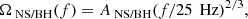 Mathematical equation: $$ \begin{aligned} \Omega _{\text{ NS/BH}}(f) = A_{\text{ NS/BH}}(f/25\,\text{ Hz})^{2/3} , \end{aligned} $$