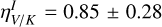 Mathematical equation: $\eta _{V/K}^I = 0.85 \pm 0.28$