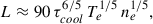 Mathematical equation: $$ \begin{aligned} L \approx 90 \, \tau _{cool}^{6/5} \, T_e^{1/5} \, n_e^{1/5}, \end{aligned} $$