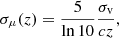 Mathematical equation: $$ \begin{aligned} \sigma _{\mu }(z) = \frac{5}{\ln 10}\frac{\sigma _{\rm v}}{cz}, \end{aligned} $$