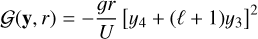 Mathematical equation: $\mathcal{G}(\mathbf{y}, r)=-\frac{g r}{U}\left[y_{4}+(\ell+1) y_{3}\right]^{2}$