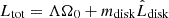 Mathematical equation: $$ \begin{aligned} L_{\rm tot} = \Lambda \Omega _0 + m_{\rm disk} {\hat{L}}_{\rm disk} \end{aligned} $$