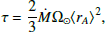 Mathematical equation: $$ \begin{aligned} \tau = \frac{2}{3}\dot{M}\Omega _{\odot }\langle r_A \rangle ^2, \end{aligned} $$
