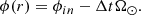 Mathematical equation: $$ \begin{aligned} \phi (r) = \phi _{in} - \Delta t \Omega _{\odot }. \end{aligned} $$