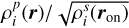 Mathematical equation: $\[\rho_{i}^{p}(\boldsymbol{r}) / \sqrt{\rho_{i}^{s}(\boldsymbol{r}_{\mathrm{on}})}\]$