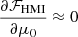 Mathematical equation: $ \frac{\partial \mathcal{F}_{\mathrm{HMI}}}{\partial\mu_0} \approx 0 $