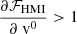 Mathematical equation: $ \frac{\partial \mathcal{F}_{\mathrm{HMI}}}{\partial {\text{ v}}^0} > 1 $