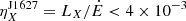Mathematical equation: $ \eta_X^{\mathrm{{J1627}}} = L_X/\dot{E} < 4 \times 10^{-3} $