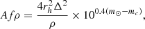 Mathematical equation: $$ \begin{aligned} Af\rho = \frac{4 r_{h}^2 \Delta ^2}{\rho } \times 10^{0.4 (m_{\odot } - m_c)}, \end{aligned} $$