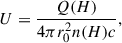 Mathematical equation: $$ \begin{aligned} U = \frac{Q(H)}{4\pi r_{0}^{2}n(H)c}, \end{aligned} $$
