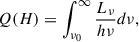 Mathematical equation: $$ \begin{aligned} Q(H) = \int _{\nu _{0}}^{\infty } \frac{L_{\nu }}{h\nu } d\nu , \end{aligned} $$
