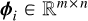 Mathematical equation: $\boldsymbol{\phi}_{i}\in\mathbb{R}^{m \times n}$