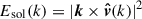 Mathematical equation: $ E_{\mathrm{sol}}(k) = |\boldsymbol{k} \times {\boldsymbol{\hat v}}(k)|^2 $