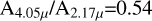 Mathematical equation: ${{\rm{A}}_{{{4.05}_\mu }}}/{{\rm{A}}_{{{2.17}_\mu }}} = 0.54$