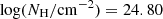 Mathematical equation: $ \log(N_{\mathrm{H}}/\mathrm{cm}^{-2}) = 24.80 $