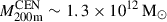 Mathematical equation: $ M_{\mathrm{200m}}^{\mathrm{CEN}} \sim 1.3 \times 10^{12}\,\mathrm{M}_\odot $