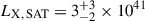 Mathematical equation: $ L_{\mathrm{X,\,SAT}} = 3_{-2}^{+3} \times 10^{41} $