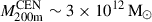 Mathematical equation: $ M_{\mathrm{200m}}^{\mathrm{CEN}} \sim 3 \times 10^{12}\,\mathrm{M}_\odot $