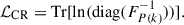 Mathematical equation: $$ \begin{aligned} \mathcal{L} _{\rm CR}=\mathrm{Tr}[\ln (\mathrm{diag} (F_{P(k)}^{-1}))]. \end{aligned} $$