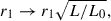 Mathematical equation: $$ \begin{aligned} r_1&\rightarrow r_1 \sqrt{L/L_0}, \end{aligned} $$