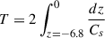 Mathematical equation: $ T = 2 \int_{z=-6.8}^{0} \frac{dz}{C_s} $