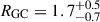 Mathematical equation: $ R_{\mathrm{GC}} = 1.7^{+0.5}_{-0.7} $
