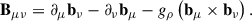 Mathematical equation: $$ \begin{aligned} \mathbf B _{\mu \nu }&= \partial _\mu \mathbf b _\nu - \partial _\nu \mathbf b _\mu - g_\rho \left(\mathbf b _\mu \times \mathbf b _\nu \right). \end{aligned} $$
