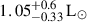 Mathematical equation: $ 1.05^{+0.6}_{-0.33}\,\mathrm{L}_\odot $