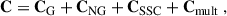 Mathematical equation: $$ \begin{aligned} \mathbf C = \mathbf C_{\text {G} } + \mathbf C_{\text {NG} } + \mathbf C_{\text {SSC} } + \mathbf C_{\text {mult} }\;, \end{aligned} $$