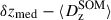 Mathematical equation: $ \delta z_{\mathrm{med}} - \langle D_{\mathrm{z}}^{\mathrm{SOM}}\rangle $