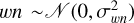 Mathematical equation: $N\left( {0,\,\sigma _{wn}^2} \right)$