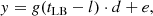 Mathematical equation: $$ \begin{aligned} y = g(t_{\rm LB} - l)\cdot d+e, \end{aligned} $$