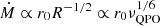 Mathematical equation: $ \dot M \propto r_0 R^{-1/2}\propto r_0 \nu_{\mathrm{QPO}}^{1/6} $