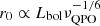 Mathematical equation: $ r_0 \propto L_{\mathrm{bol}} \nu_{\mathrm{QPO}}^{-1/6} $