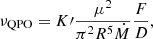Mathematical equation: $$ \begin{aligned} \nu _{\rm QPO}=K\prime \frac{\mu ^2}{\pi ^2 R^5\dot{M}}\frac{F}{D}, \end{aligned} $$