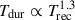 Mathematical equation: $ T_{\mathrm{dur}}\propto T_{\mathrm{rec}}^{1.3} $