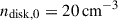 Mathematical equation: $ n_{\mathrm{disk,0}} = 20\,\mathrm{cm}^{-3} $