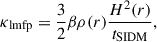 Mathematical equation: $$ \begin{aligned} \kappa _{\rm lmfp } = \frac{3}{2}\beta \rho (r) \frac{H^2(r)}{t_{\rm SIDM}} , \end{aligned} $$