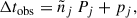 Mathematical equation: $$ \begin{aligned} \Delta t_\mathrm{obs} = \tilde{n}_j\, P_j + p_j ,\end{aligned} $$