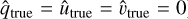 Mathematical equation: $\[\hat{q}_{\text {true}}=\hat{u}_{\text {true}}=\hat{v}_{\text {true}}=0\]$