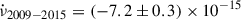 Mathematical equation: $ \dot{\nu}_{2009-2015}=(-7.2\pm0.3)\times 10^{-15} $