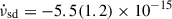 Mathematical equation: $ \dot{\nu}_{\mathrm{sd}}=-5.5(1.2)\times 10^{-15} $