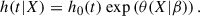 Mathematical equation: $$ \begin{aligned} h(t|X) = h_0(t)\ {\exp }\left(\theta (X|\beta )\right). \end{aligned} $$